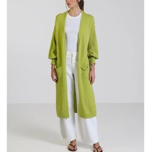 Jaki London Yasmin Open Cardigan Lime Green Alpaca Blend Longline Luxury L XL